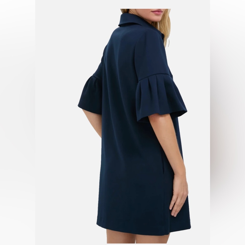 NWT  Navy Crepe Massey Dress Mini Flared Sleeve